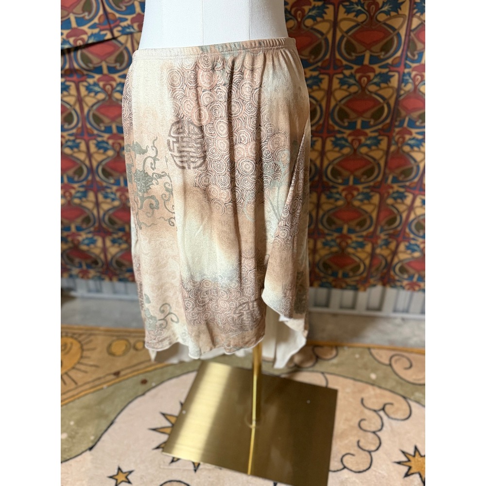 RAG Women's Boho Asian Inspired‎ Print Midi Skirt Beige Brown Size Medium